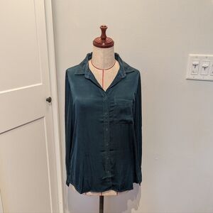 Side Stitch Los Angeles Collared Button Down Shirt Sz XXS Women's Deep Green